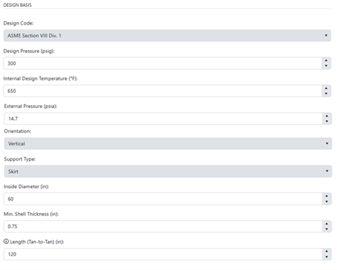 Asset-specific input form example excerpt