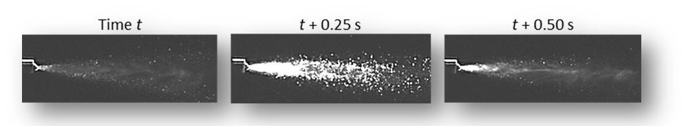 Spray nozzle images demonstrating nozzle flow and drop size variability