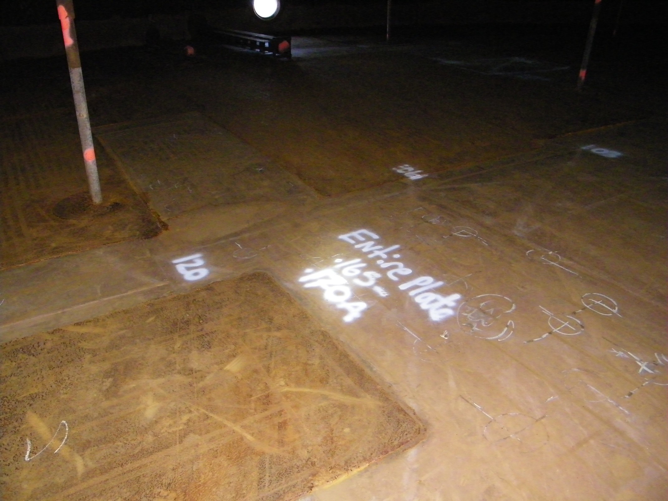 Internal Magnetic Flux Leakage (MFL) scan indications with ultrasonic (UT) prove-ups on a tank bottom