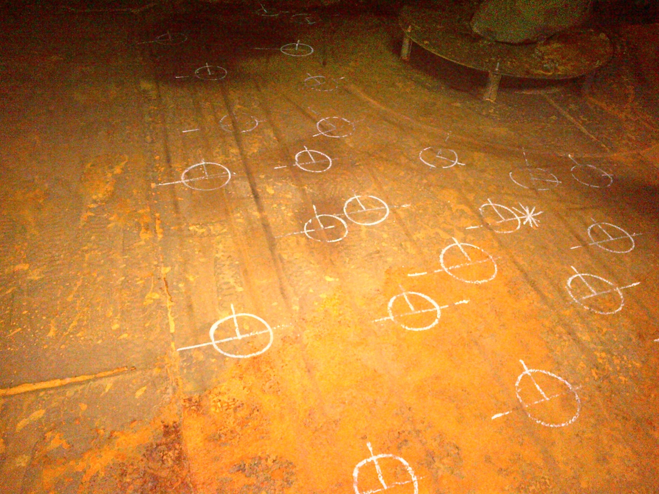 Internal Magnetic Flux Leakage (MFL) scan indications on a tank bottom
